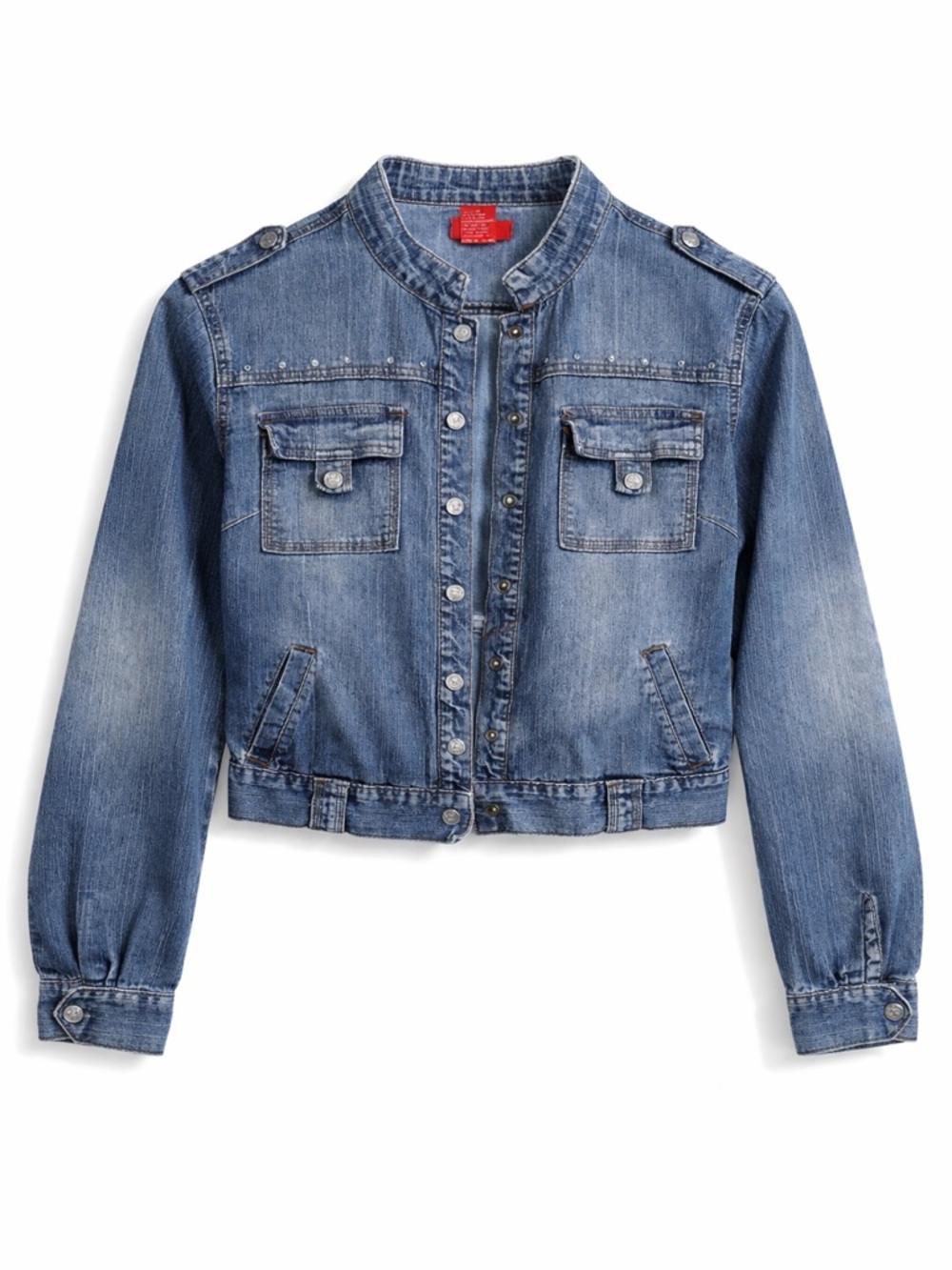 ‘Sixty Nine’ Cropped Denim Jacket in Medium Blue